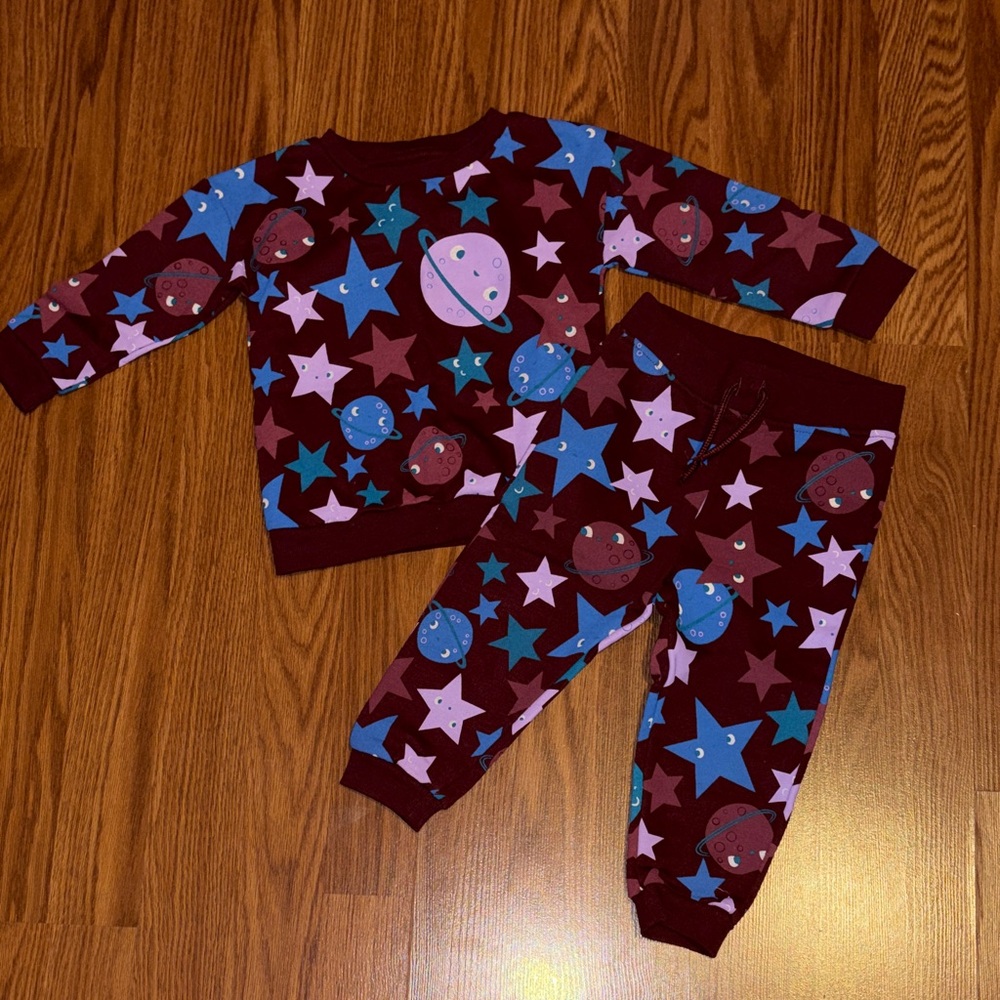 Toddler Space-Themed Sweatsuit - Maroon and Blue